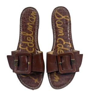Sam Edelman Granada Flat Slide Sandals Womens 8 Brown Leather Buckle Strap
